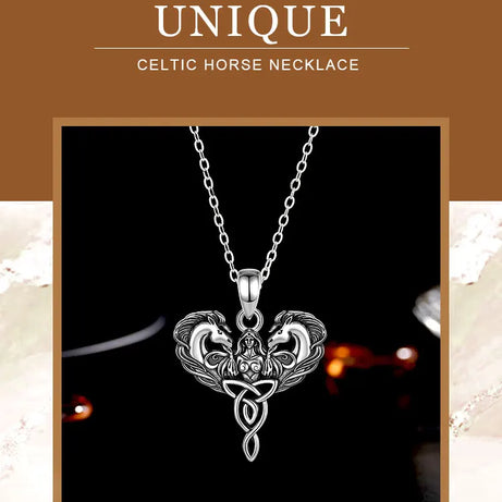 Celtic Horse Trinity Knot Necklace, S925 Sterling Silver