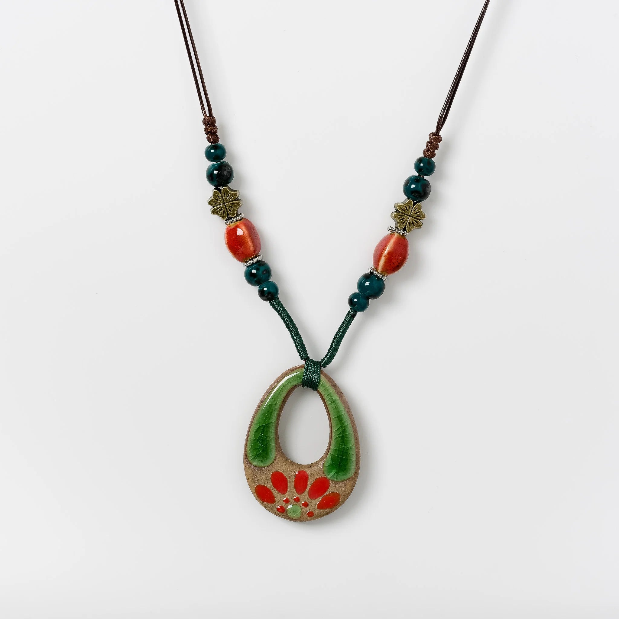 Handmade Ceramic Ethnic Pendant Necklace Jewelry
