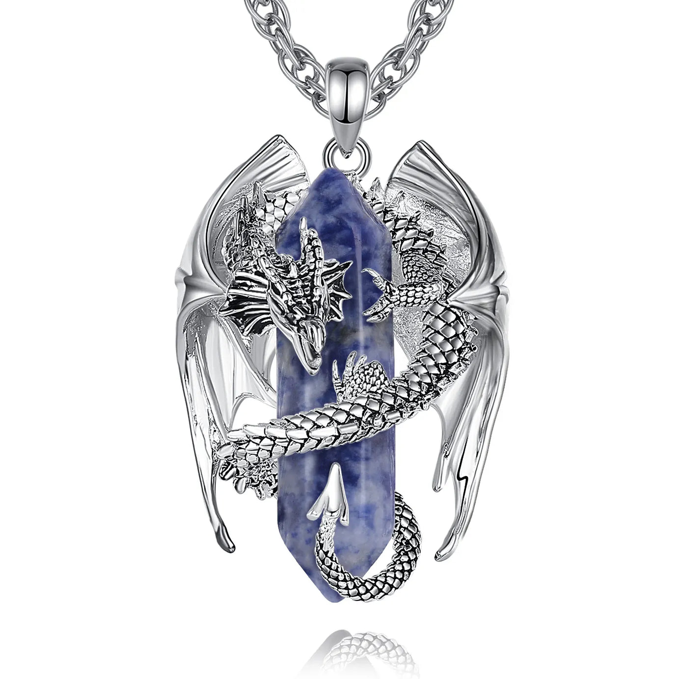 Natural Dumortierite Dragon Pendant Necklace, Hexagonal Blue Healing Crystal Amulet