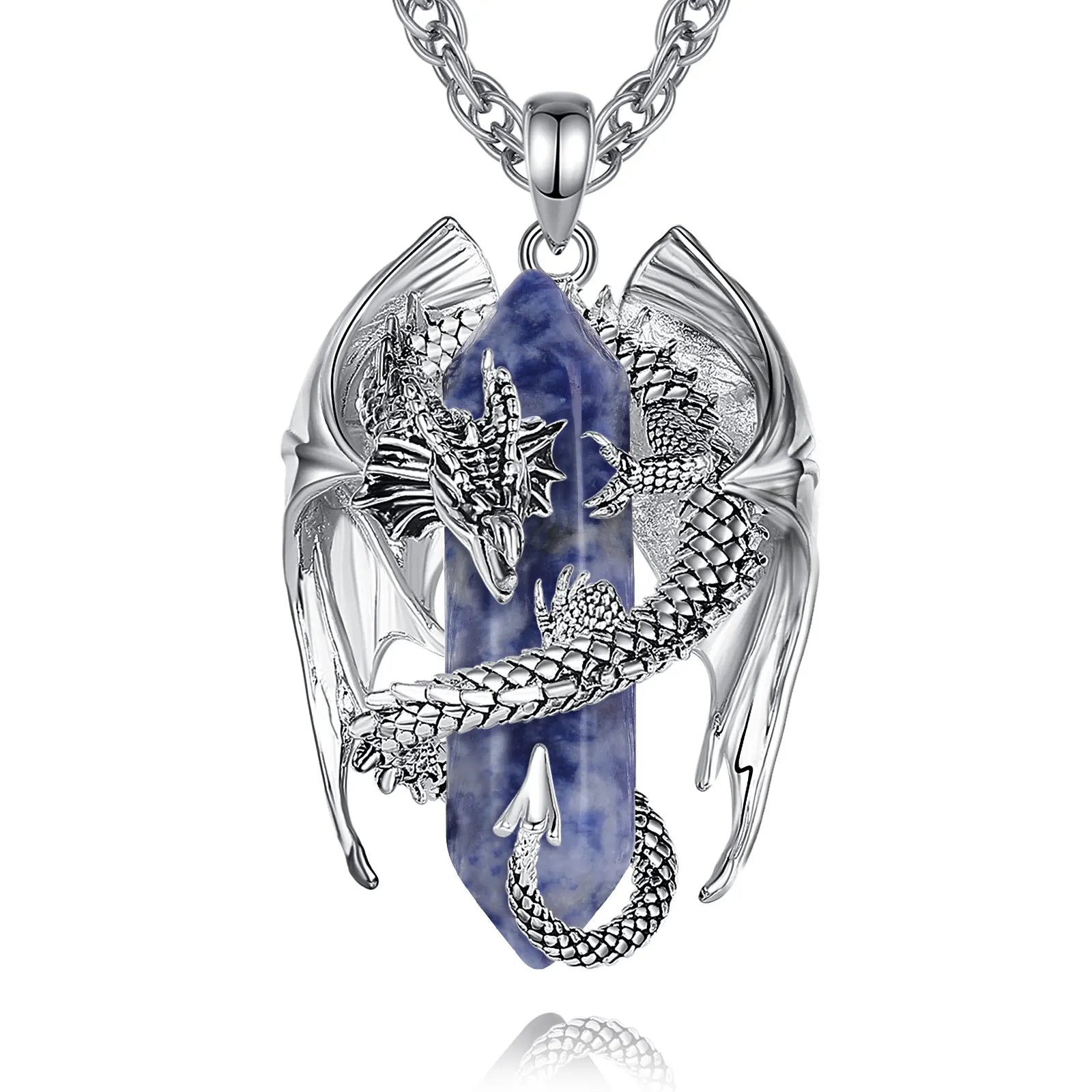 Eudora Dragon Wrapped Dumortierite Hexagonal Crystal Necklace Healing Stone Pendant Spiritual Amulet Jewelry Gift for Women Men