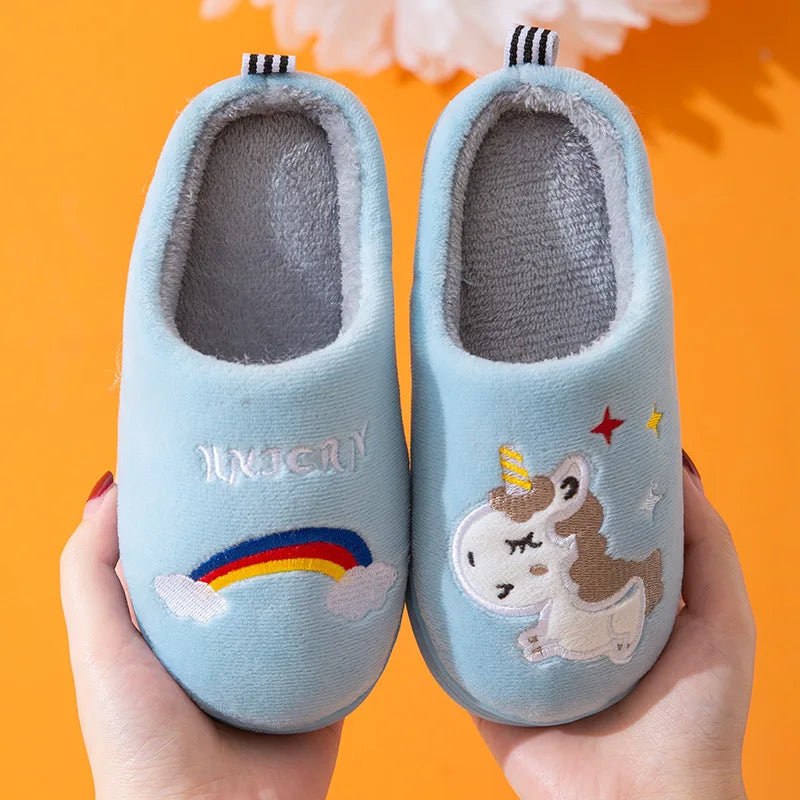 Child Cotton Shoes Kids Winter Slippers Boys And Girls Baby Cute Unicorn Warm Shoes Thickening Large Children Home Slippers - Charlie Dolly