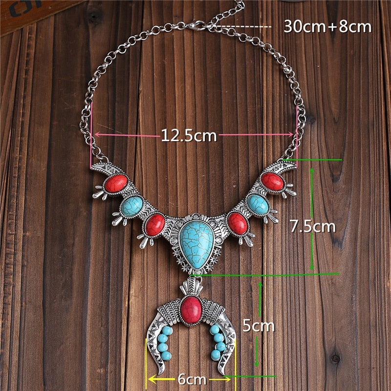 Indian Statement ox Horn Pendants Necklace Women Silver Plated Vintage Tribes Maxi Large Collar Necklace Jewelry