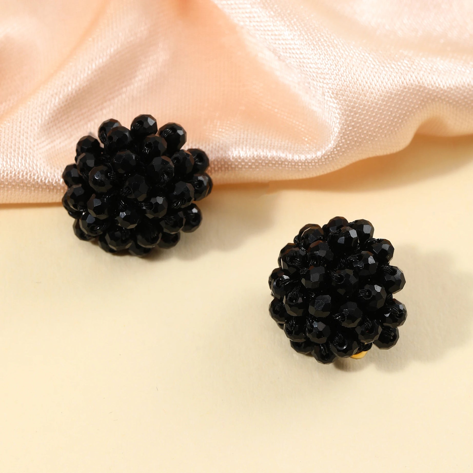 Braided Crystal Bead Round Stud Earrings Jewelry