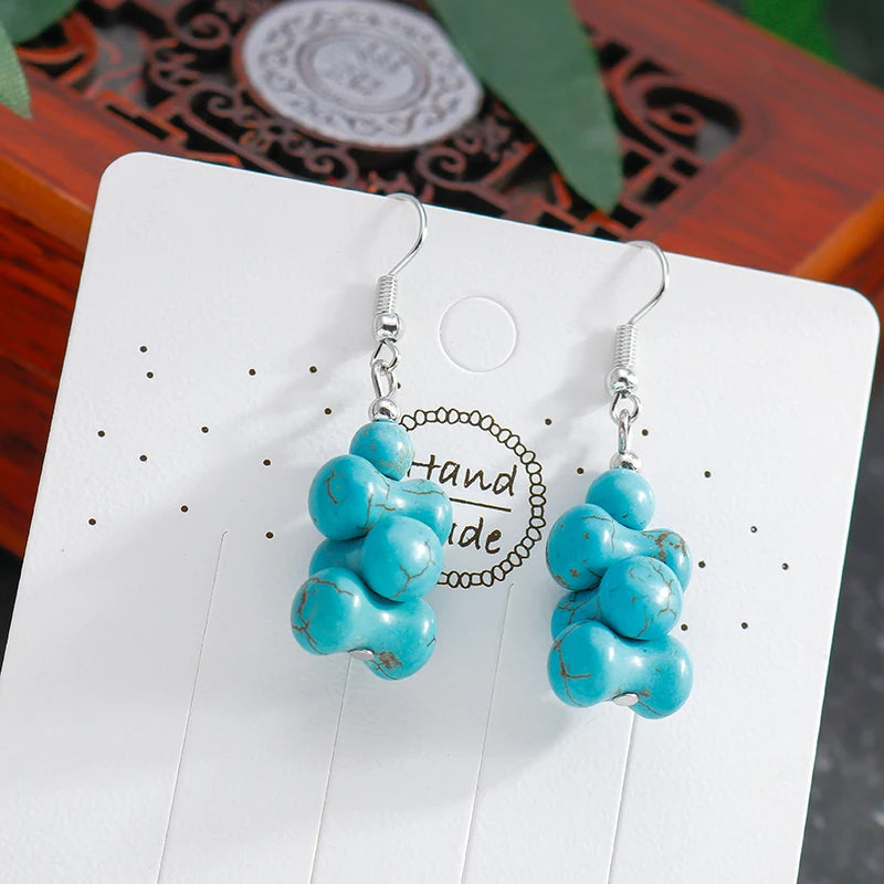 Boho Vintage Turquoise Water Drop Stud Earrings for Women Star Heart Flower Tribe Earring Statement Valentine Day Gift Jewelry
