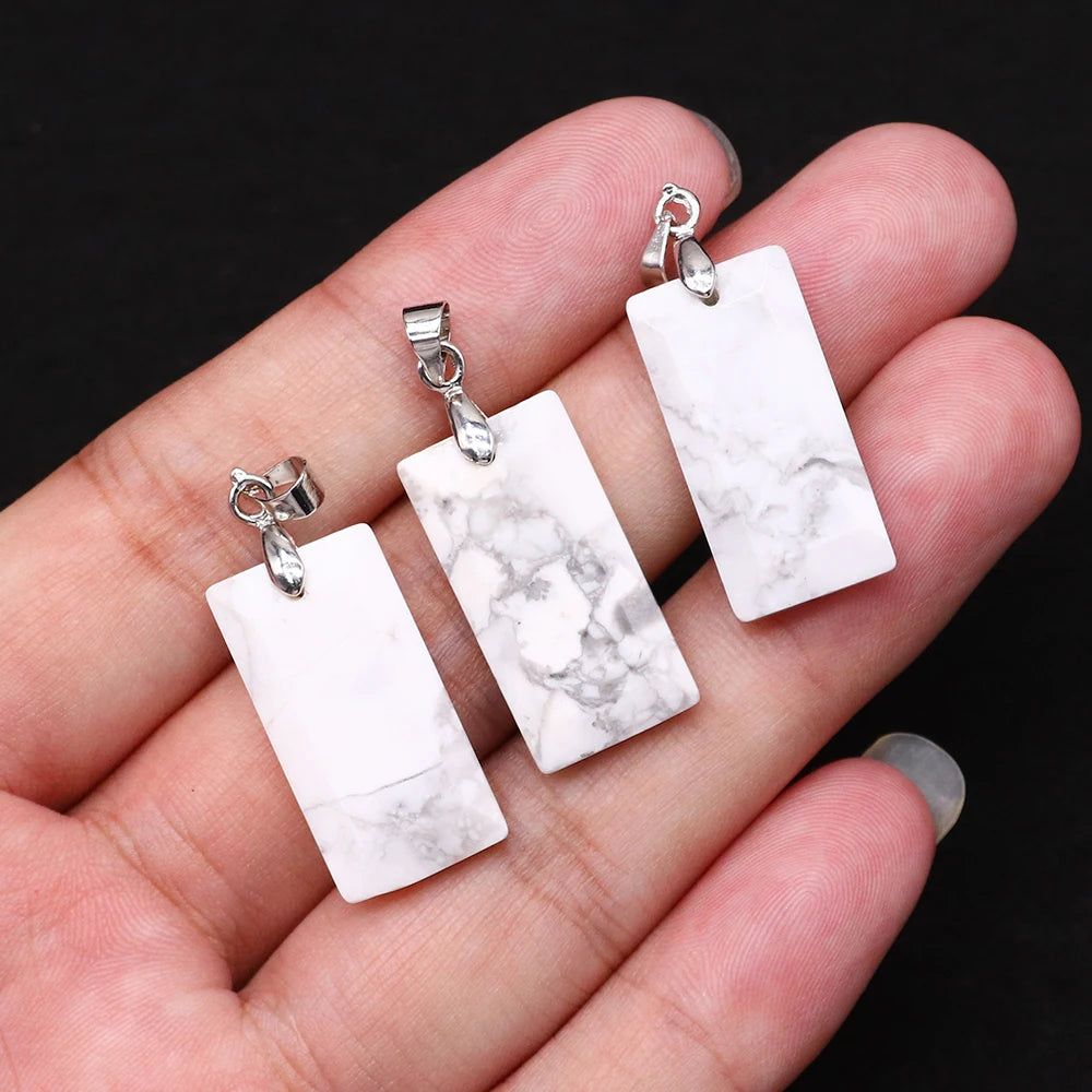 2pcs Quartz Crystal Rectangle Stone Pendants for Women DIY Necklace Natural Amethyst Lapis Lazuli Slice Pendant Earrings Jewelry