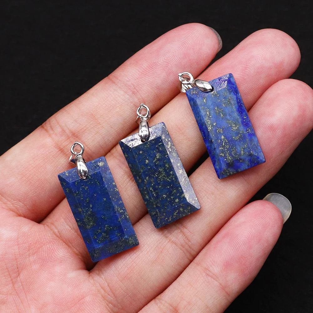 2pcs Quartz Crystal Rectangle Stone Pendants for Women DIY Necklace Natural Amethyst Lapis Lazuli Slice Pendant Earrings Jewelry