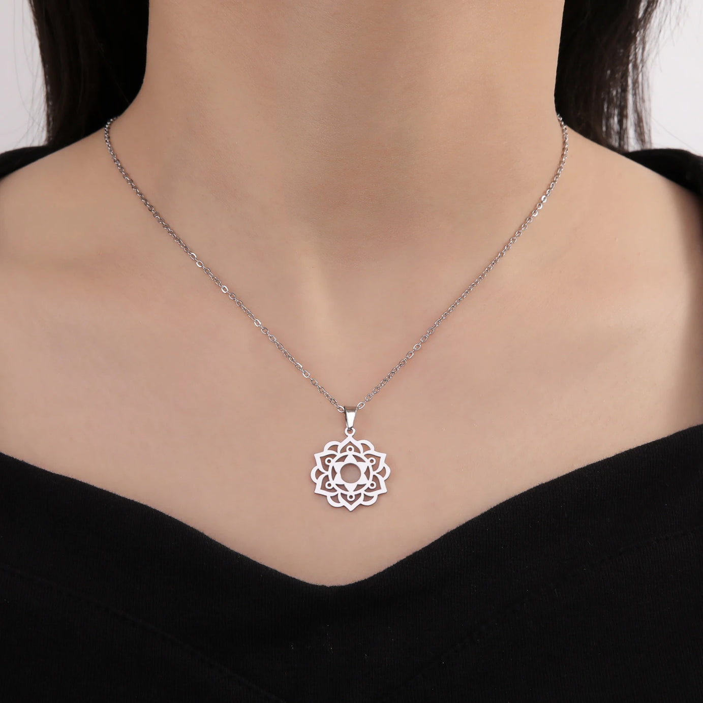 Yoga Lotus & Flower of Life Pendant Necklace, Stainless Steel Chakra Healing Amulet