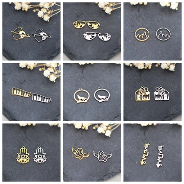 3pcs Glasses Charms DIY Earring Necklace Bracelet Unicycle Love House Hamsa Hand Lotus Flower Pendant For Jewelry Making