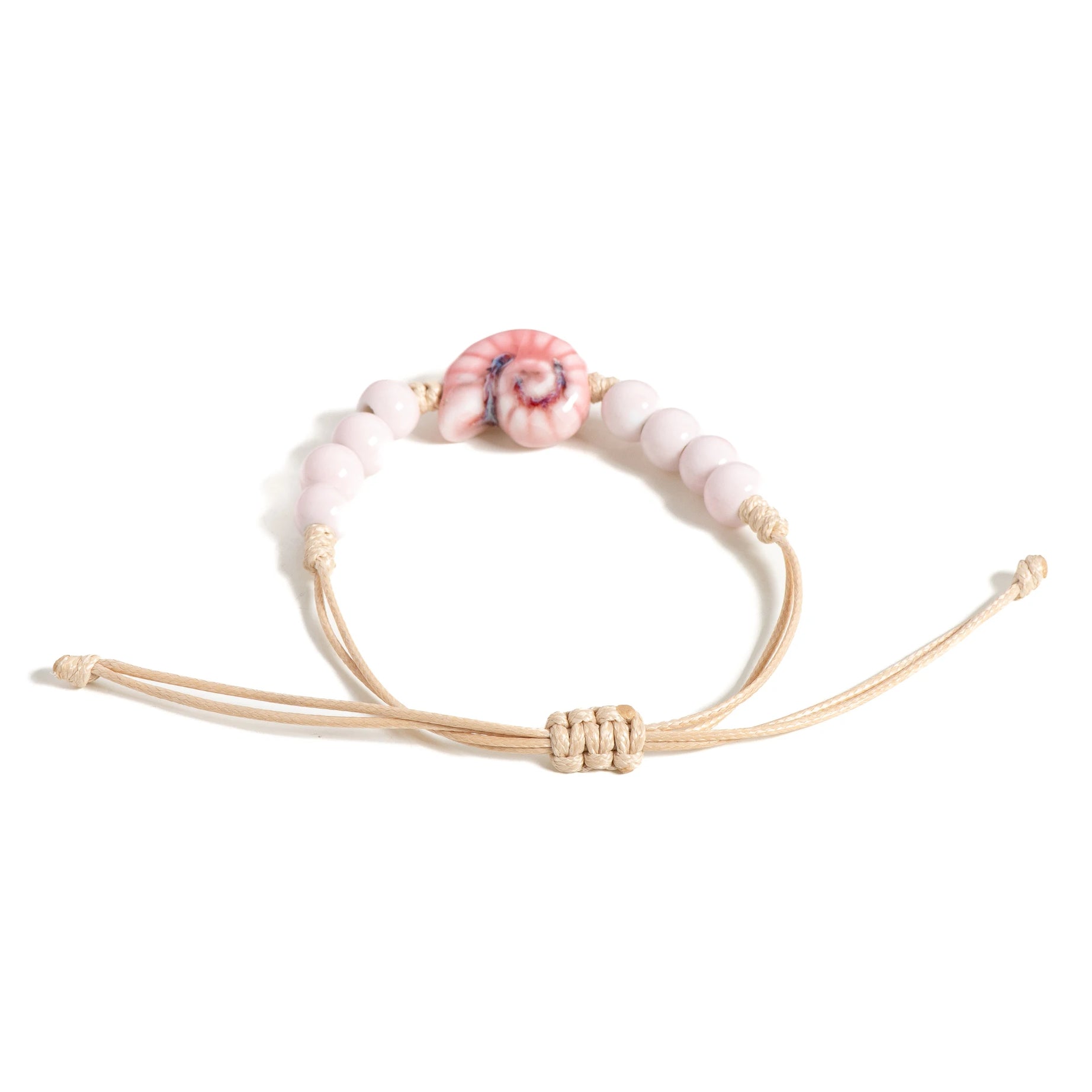 Handmade Pink Snail Shell Ceramic Boho Bracelet
