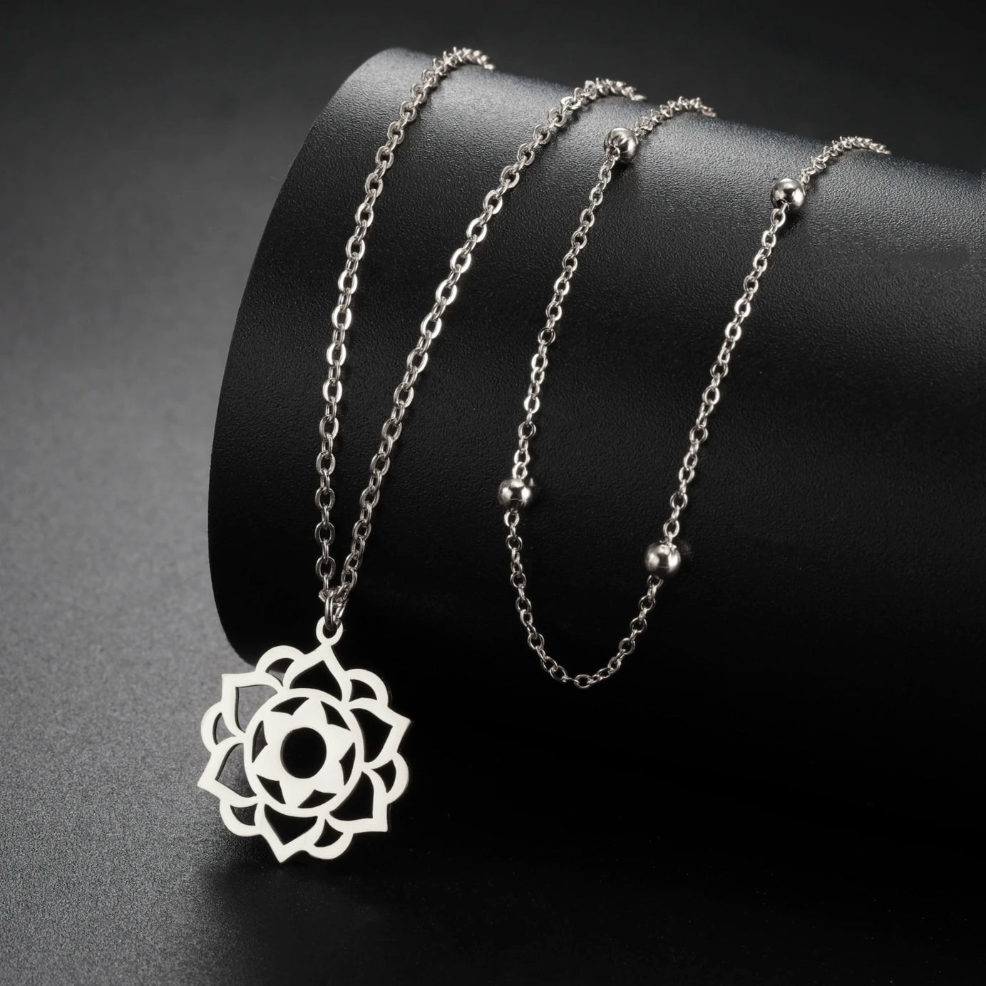 Yoga Lotus & Flower of Life Pendant Necklace, Stainless Steel Chakra Healing Amulet