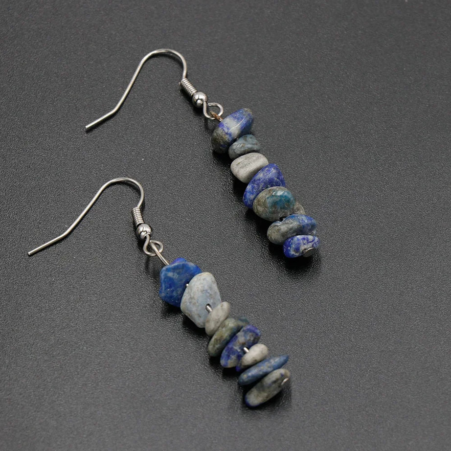 Chip Natural Stone Crystal Earrings Raw Gemstone Amethyst Lapis Lazuli Tiger's Eye Rose Quartz Chakra Earring - Charlie Dolly
