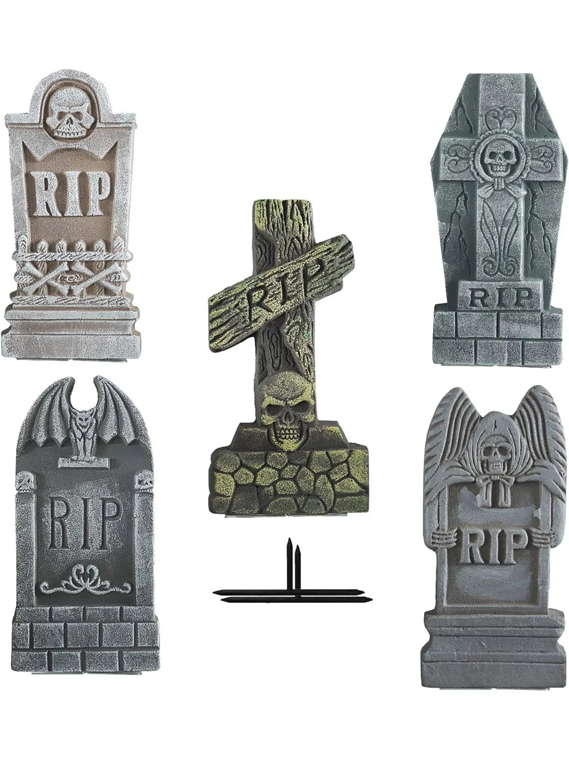 Halloween Foam Tombstones, 6 Pack 17" Headstone Decorations for Halloween Graveyard, Yard, Garden, Outdoor Tombstone Decorations - Charlie Dolly