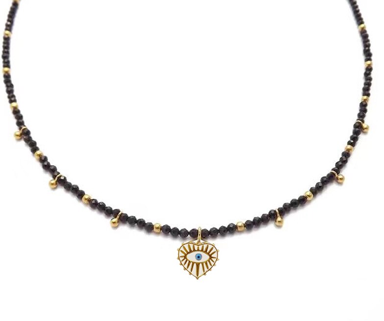 Exquisite Gold-color Eye Pendant Necklace Trend Beaded Streetwear Jewelry New Year Gifts For Women Multiple Color Options Choker - Charlie Dolly