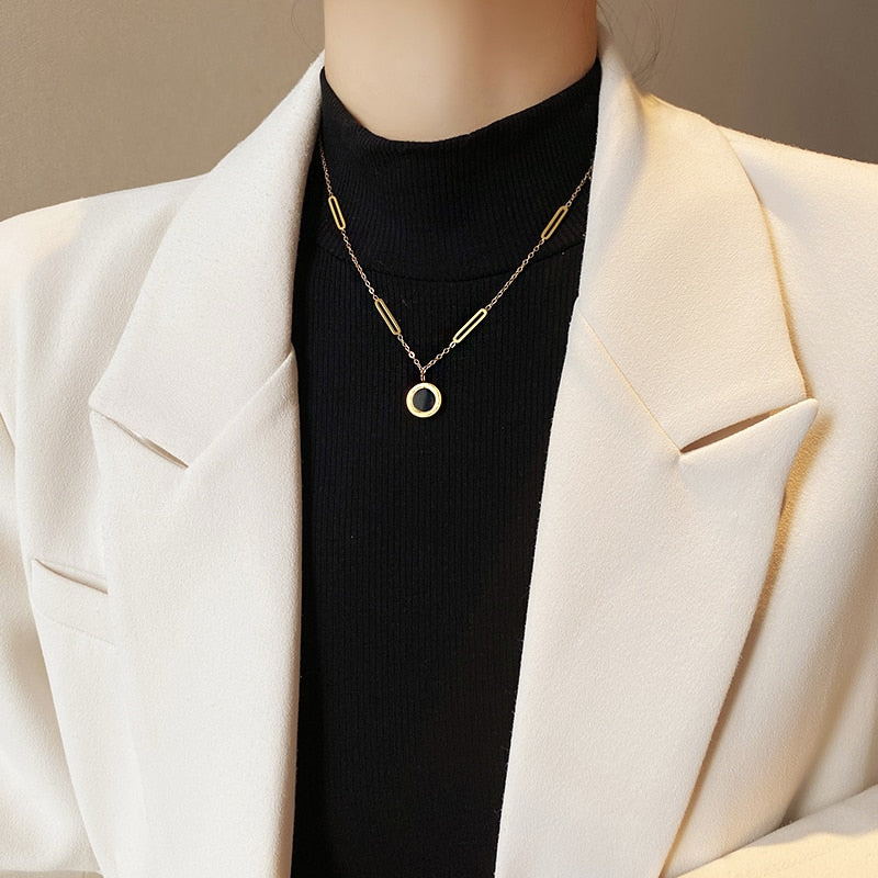 Classic Fashion Stainless Steel Roman Digital Wafer Pendant Necklace 2022 Fashion Jewelry Christmas Party Women&#39;s Sexy Necklace - Charlie Dolly