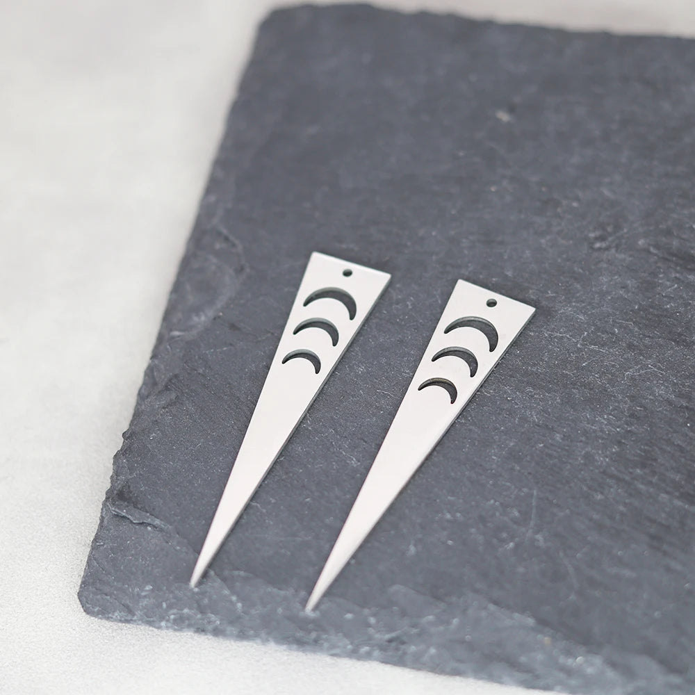 3pcs Triangle Moon Phase Stainless Steel Pendant DIY Craft Personalize Tassels Earrings Necklace Charms for Jewelry Making Women