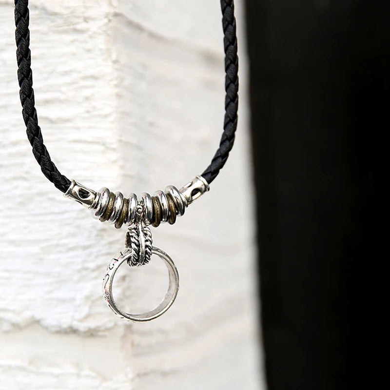 Braided Leather Cross Teeth Pendant Necklace Jewelry