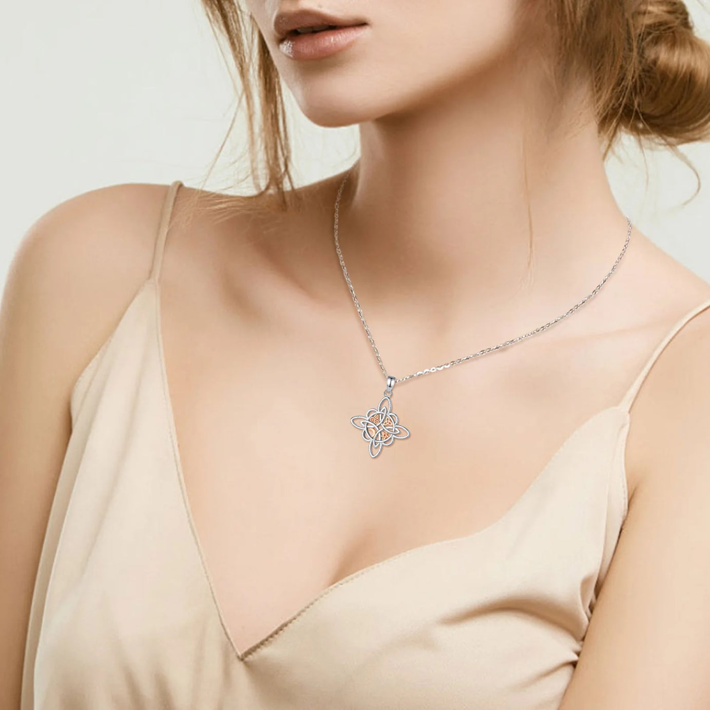 S925 Sterling Silver Witch Knot Pendant Necklace, Celtic Star & Moon Witchcraft Amulet