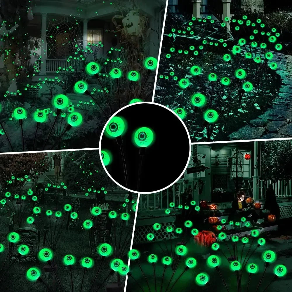 2024 Halloween Outdoor Solar Powered Scary Eyeball Lights Led Green Eyeball Blinking Firefly Lights Waterproof Solar Path Lights - Charlie Dolly
