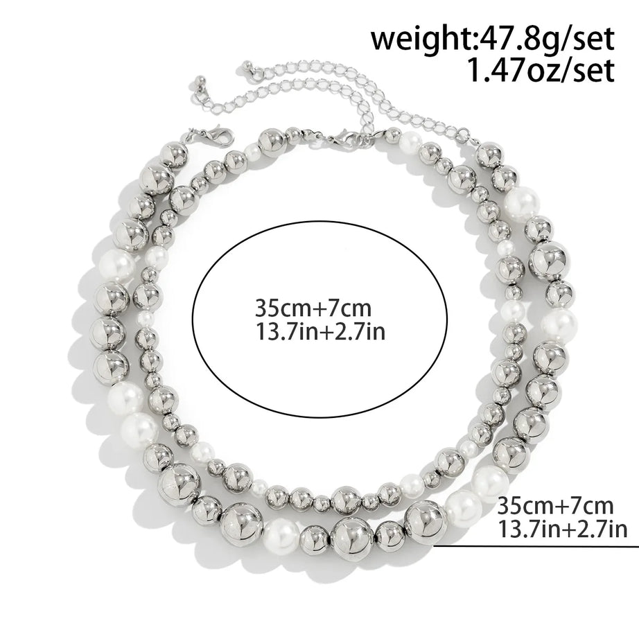 Mixed Pearl Ball Layered Collar Necklace Jewelry