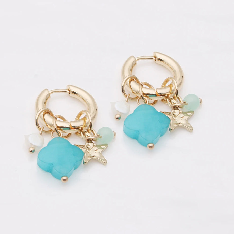 Pendant Earrings For Woman Boho Natural Stone Clover Malachite Powder Crystal Bohemia Charm Ear Luxury Quality Jewelry Girls - Charlie Dolly