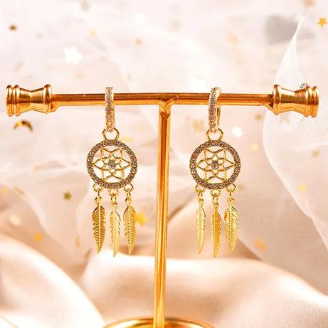Dream Catcher Feather Tassel Drop Earrings Jewelry