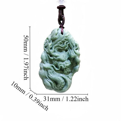 Dark Green Jade Dragon Fox & Owl Pendant Necklace, Carved Amulet Zodiac Talisman