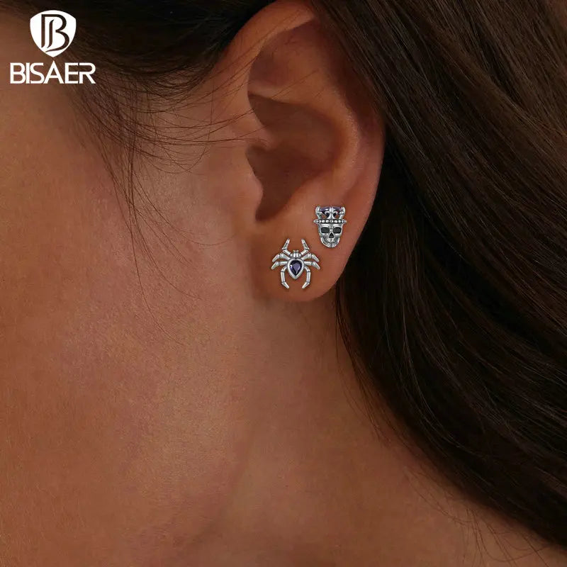 BISAER 925 Sterling Silver Mini Pumpkin Luminous Stud Earrings Enamel Ear Clip For Girl Halloween Party Original Fine Jewelry - Charlie Dolly