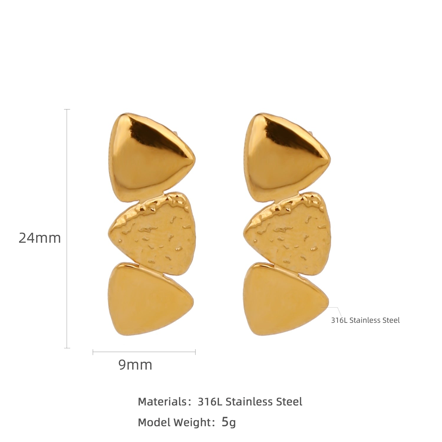 HONGTONG Earrings Irregular Love Shape Stainless Steel Earrings Women&#39;s Fashion Cute Metal Texture 18k Earrings Gold Plated - Charlie Dolly