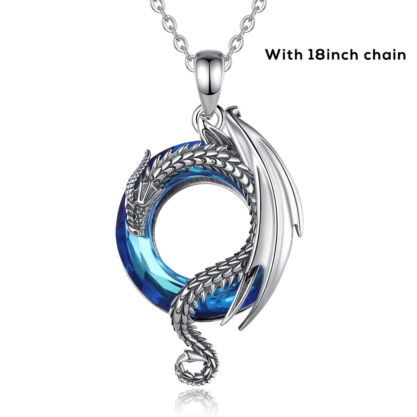 Dragon Amulet Necklace with Austrian Crystal, S925 Sterling Silver