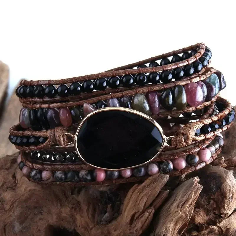Fashion Handma Bohemian Jewelry Boho Bracelet Mixed Natural Stones Charm 5 Strands Wrap Bracelets Gift for Women girls