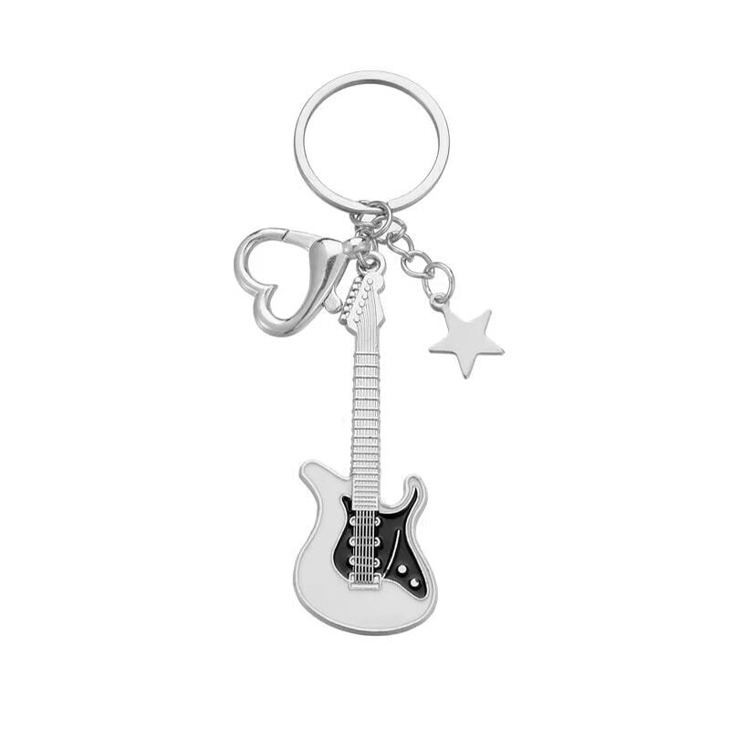 4 Colors Mini Cute Guitar Love Heart Star Keychain for Women Men Cool Car Key Chain Bag Pendant Vintage Aesthetic Y2k Accessory