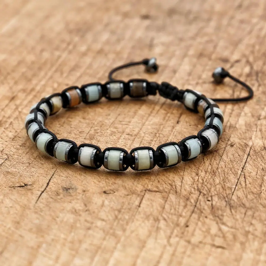 3*6mm Natural Amazonite Stone Hematite Beads Braided Bracelet Handmade Woven Boho Yoga Charm Bracelet Couple Men Jewelry - Charlie Dolly