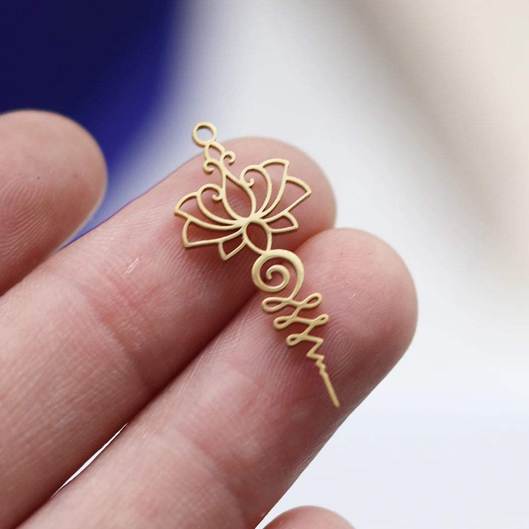 3PCS Art Line Lotus Flower Moon DIY Craft Tassels Earrings Necklace Stainless Steel Pendant Charms for Jewelry Making Accessory