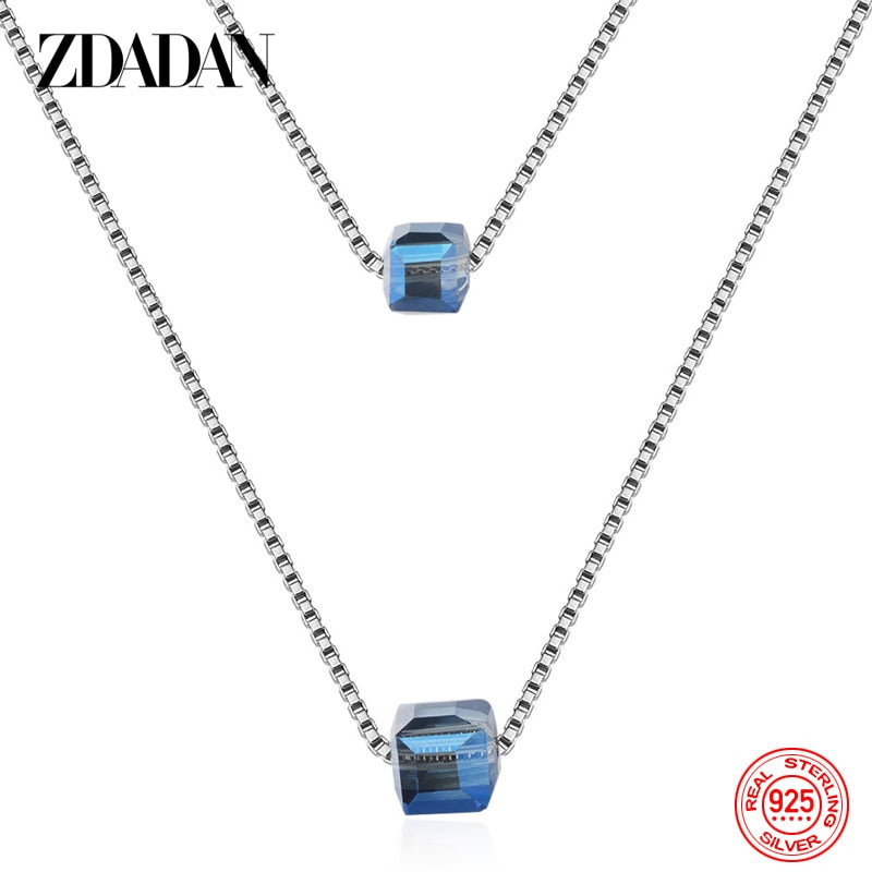 ZDADAN 925 Sterling Silver Square Crystal Necklaces For Women Fashion Wedding Jewelry Gift - Charlie Dolly