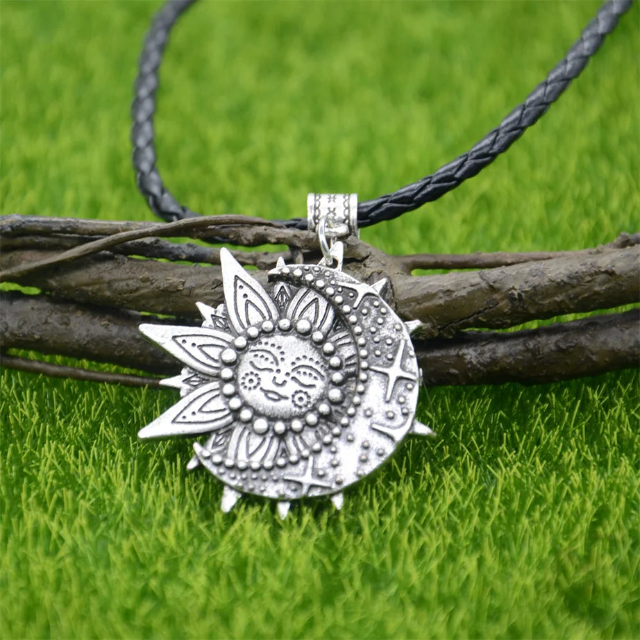 Wiccan Sun Moon Star Mandala Lotus Amulet Necklace, Sacred Witchy Talisman