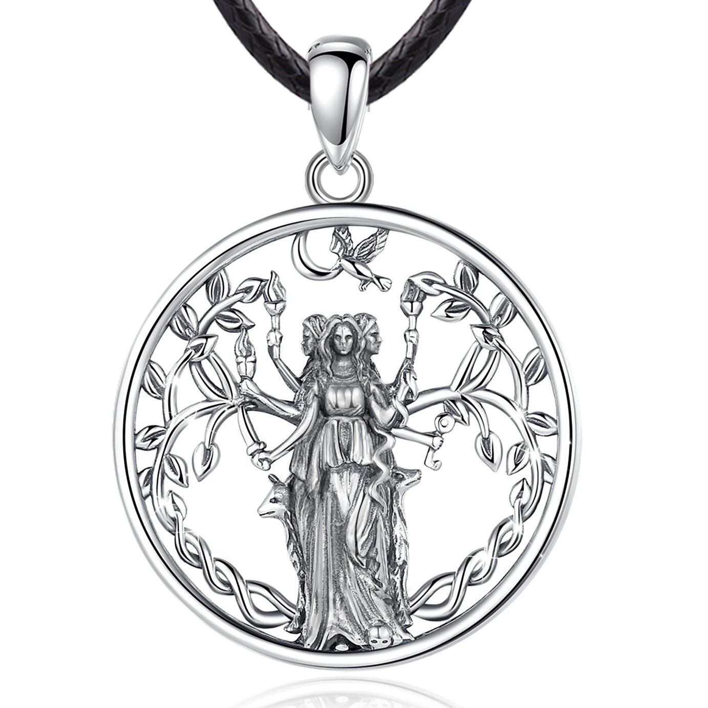 Triple Moon Goddess Hecate Amulet Necklace, S925 Sterling Silver