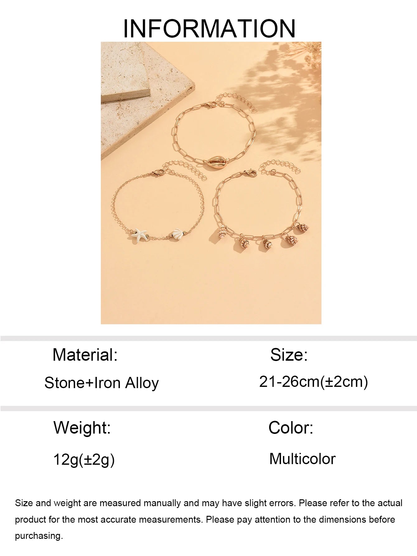 3PCS Layered Stackable Gold Anklet Set Cowrie Shell Conch Starfish Charms Dainty Boho Summer Beach Jewelry