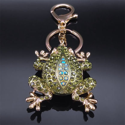 Green Rhinestone Frog Keyring Animal Keychain Pendant Bag Accessories Party Wedding Birthday Gift Jewelry attache porte clef