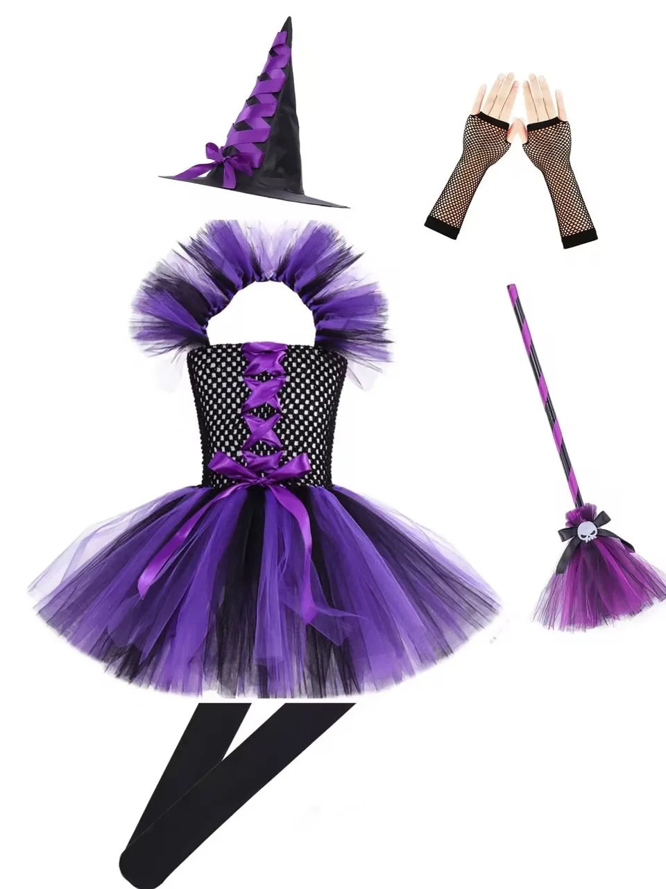 Halloween New Witch Dress Cosplay Costume Dress for Girl Carnival Party Dress Hat Broom Fancy Clothes Suit - Charlie Dolly