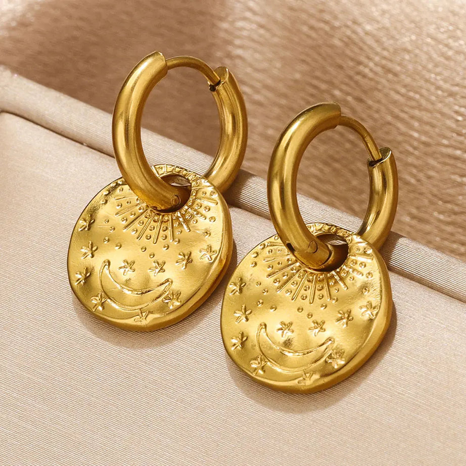 Gold PVD Stainless Steel Hoop Drop Earrings Jewelry