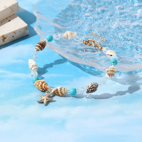 Shell and Starfish Rice Bead Handmade Boho Anklet