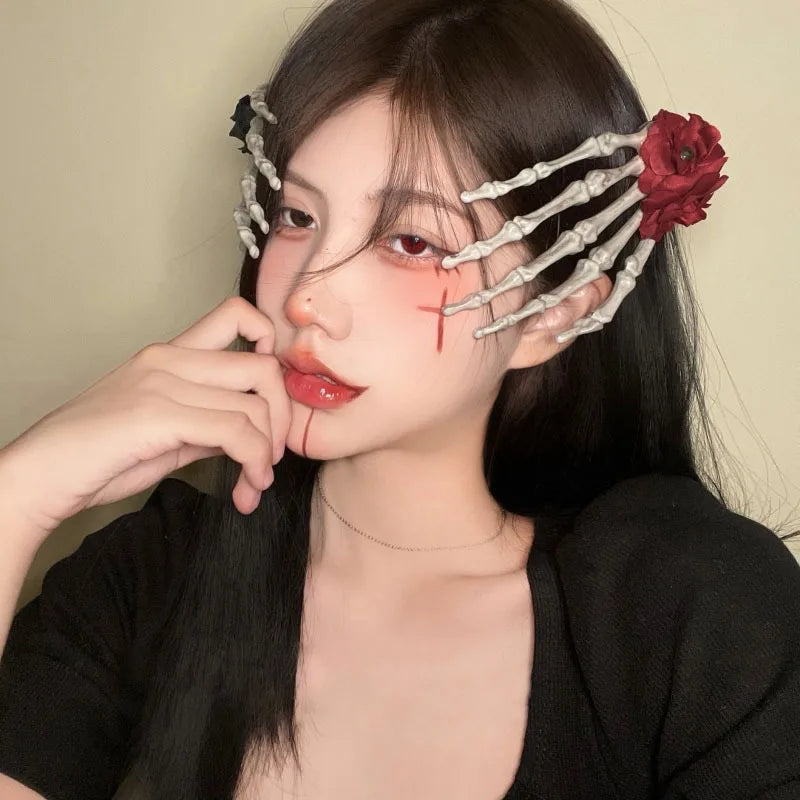 Skull Skeleton Hand Retro Rose Hair Clip Cos Hair Accessories Bone Hairpin Halloween Party Gifts For Women Hair Accessories - Charlie Dolly