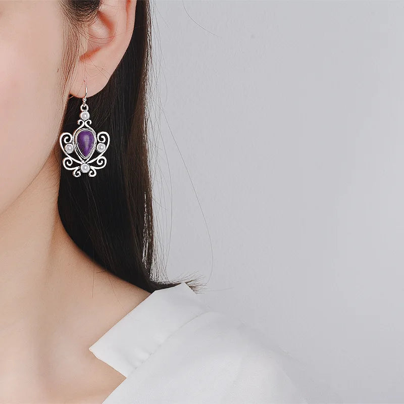Gorgeous Silver Color Water Drop Earrings Inlaid Natural Stone Dangle Earrings for Women Bridal Engagement Wedding Jewelry Gifts