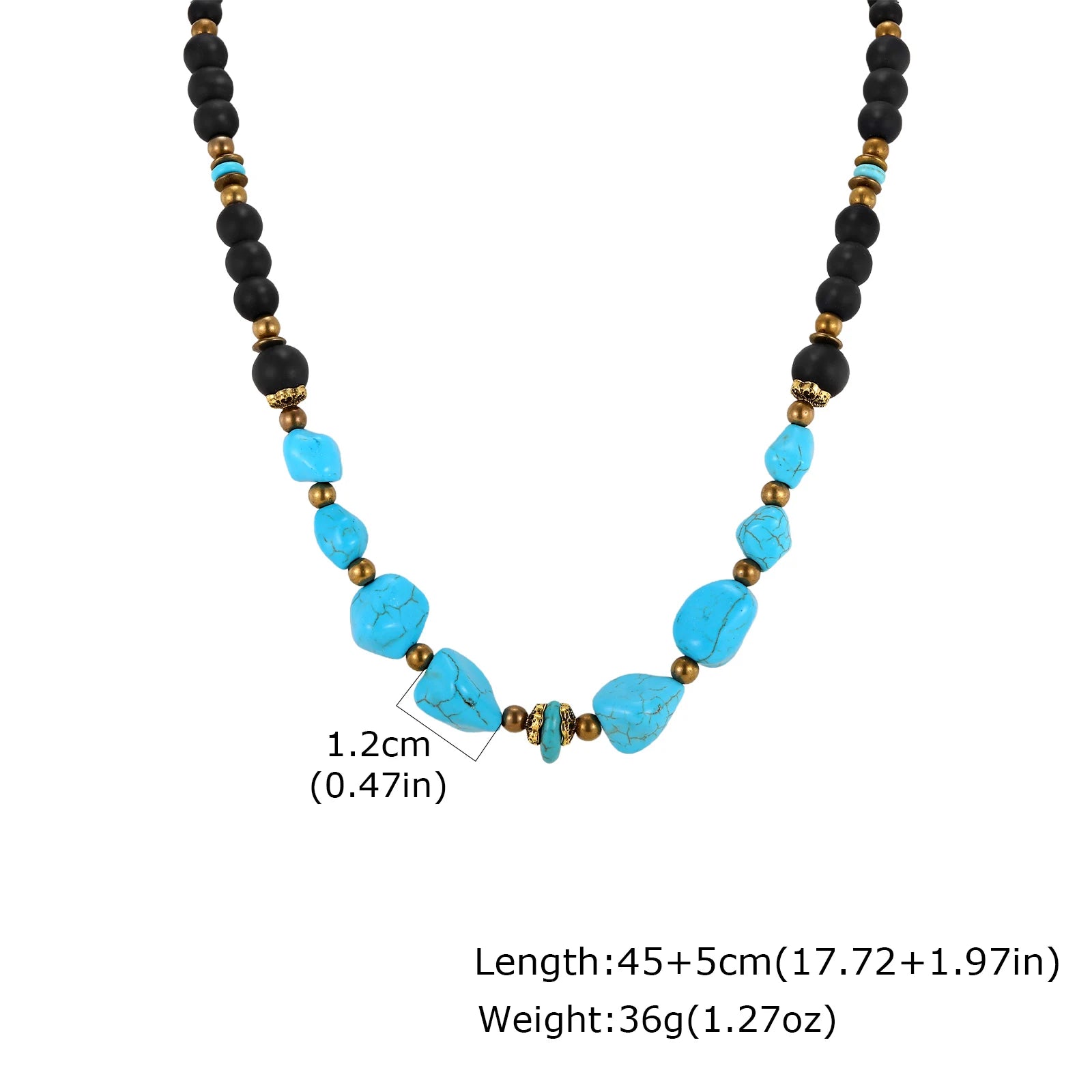 Vnox Natural Stone Beaded Necklace for Men Women, Black Onyx Turquoise 45-50cm Adjustable Chain Boho Trendy Jewelry Gifts Unisex