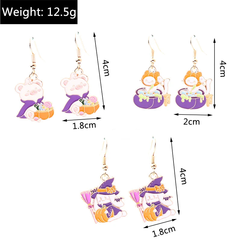 Aihua Fashion Halloween Earrings Enamel Ghost Pumpkin Skeleton Mummy Bat Drop Earrings For Women Halloween Night Party Jewelry - Charlie Dolly