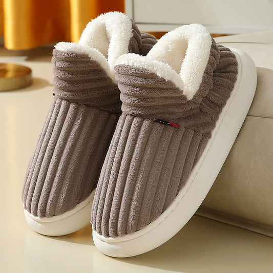 Winter Men's Non-slip Cotton Shoes Women's High-top Solid Color Plush Warm Home Shoes Comfortable Flats Zapatillas De Invierno - Charlie Dolly