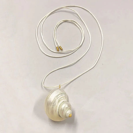 Vacation Conch Shell and Blue Rope Boho Pendant Necklace