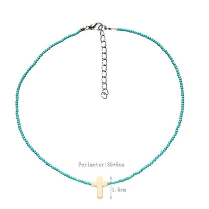 Handmade Beaded Shell Pendant Necklace Pearl Flower Clavicle Chain Vintage Turquoise Choker Necklace Jewelry for Women Gifts