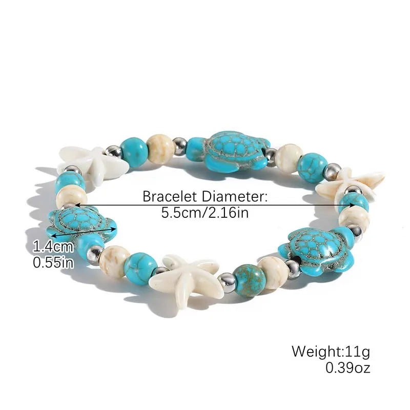 Classic Boho Blue Starfish Beaded Bracelet for Women Beach Conch Sea Shell Turtle Bracelet Bangle Fashion Friendship Jewelry