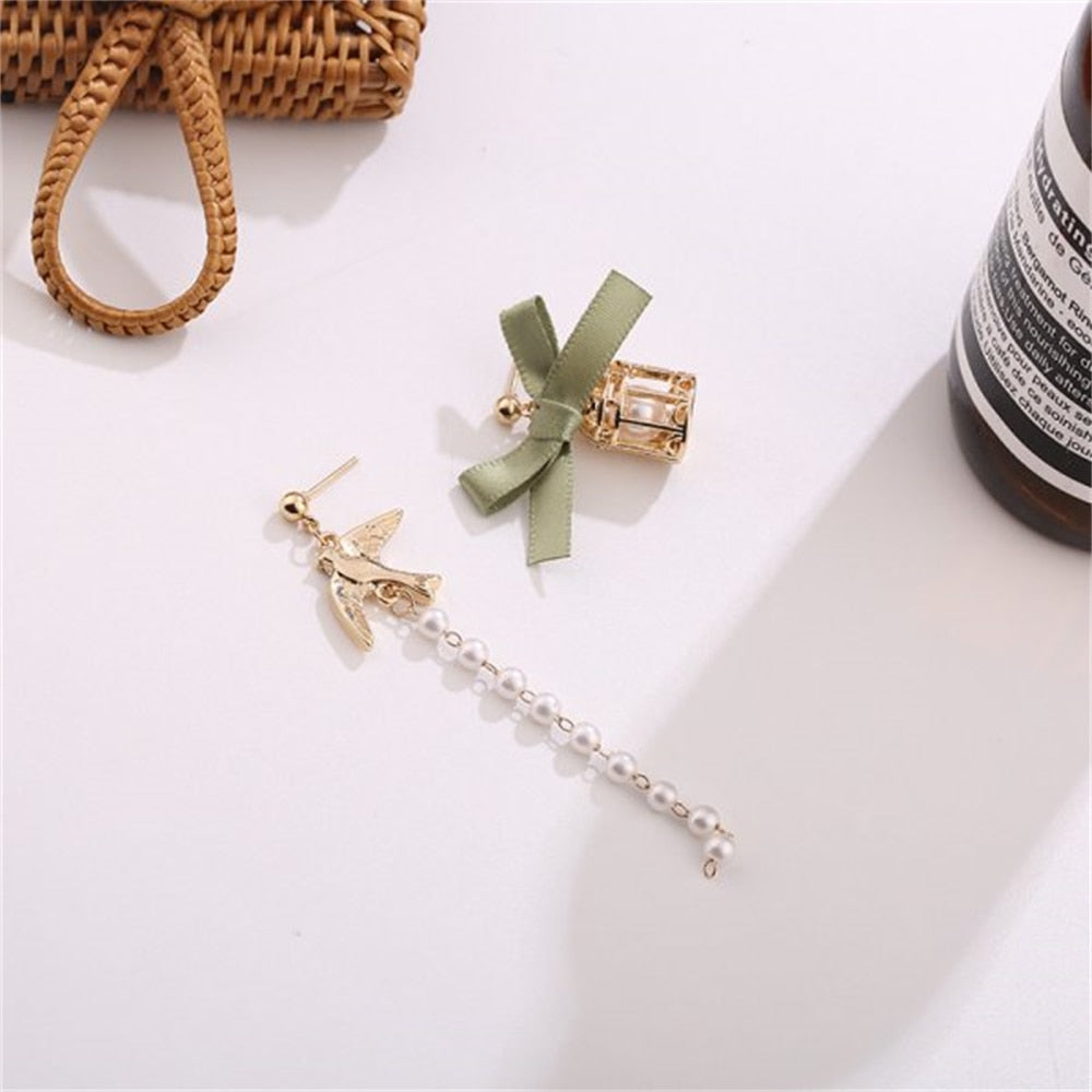 Korean Fashion Bow Rabbit Asymmetric Dangle Earrings for Women Sweet Cute Cartoon Kitten Flower Tassel Earrings Jewelry Gifts - Charlie Dolly